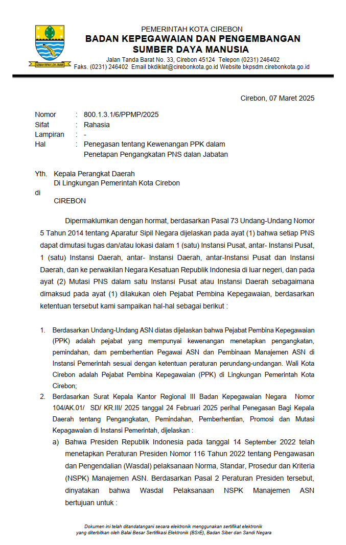 Penegasan tentang Kewenangan PPK dalam Penetapan Pengangkatan PNS dalan Jabatan