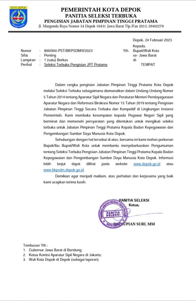Seleksi Terbuka Jabatan Tinggi Pratama Lintas Daerah