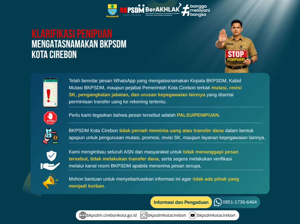 PENGUMUMAN KLARIFIKASI DAN PERINGATAN PENIPUAN MENGATASNAMAKAN BKPSDM KOTA CIREBON