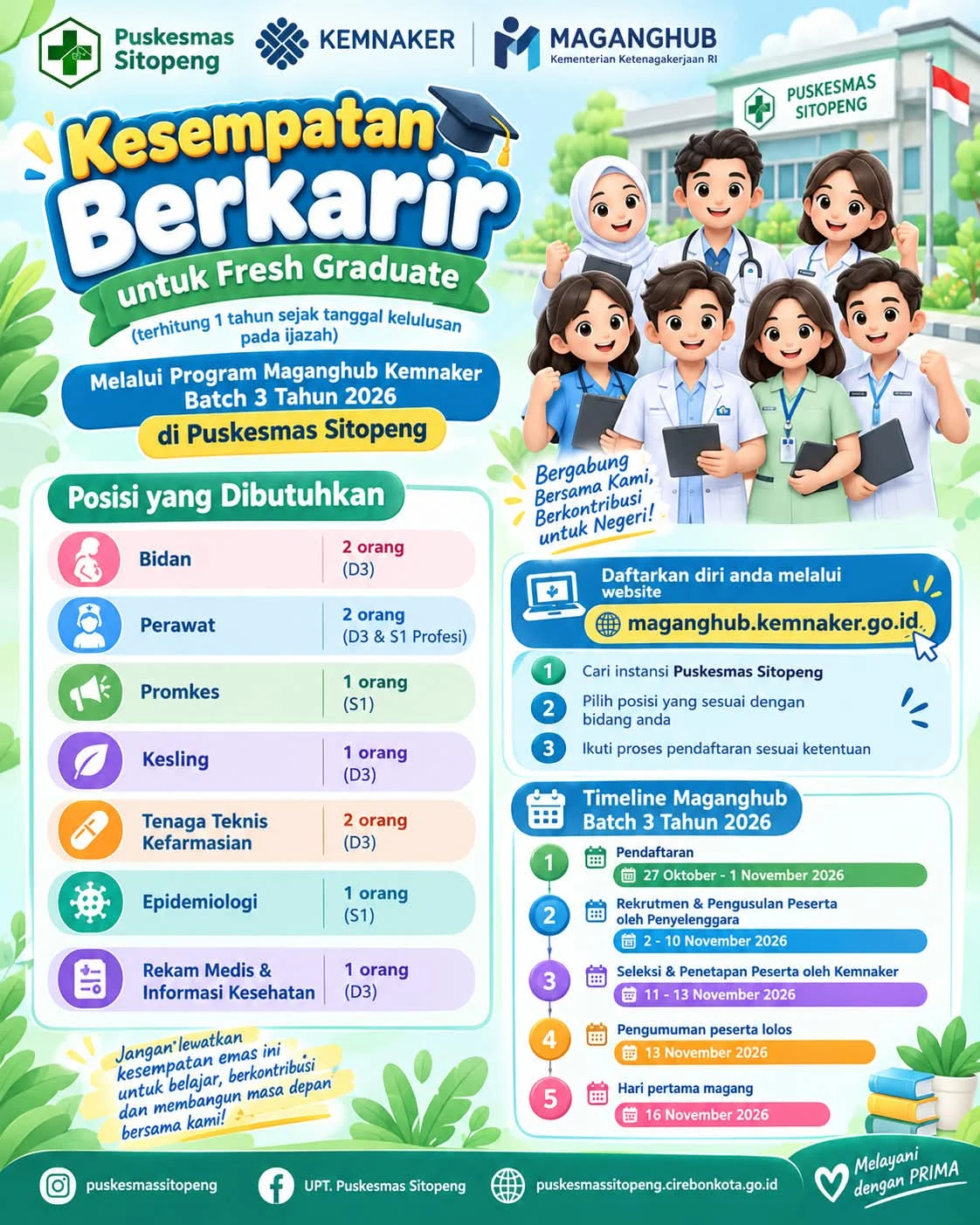 Puskesmas Sitopeng Buka Kesempatan Magang bagi Fresh Graduate melalui Program MagangHub Kemnaker Batch 3 Tahun 2026